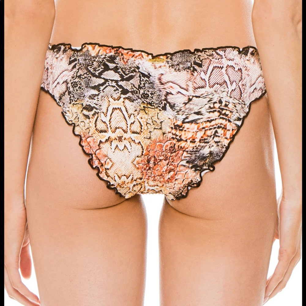 NEW Luli Fama Full Ruched Back Bikini Bottom Snake Print Size XS